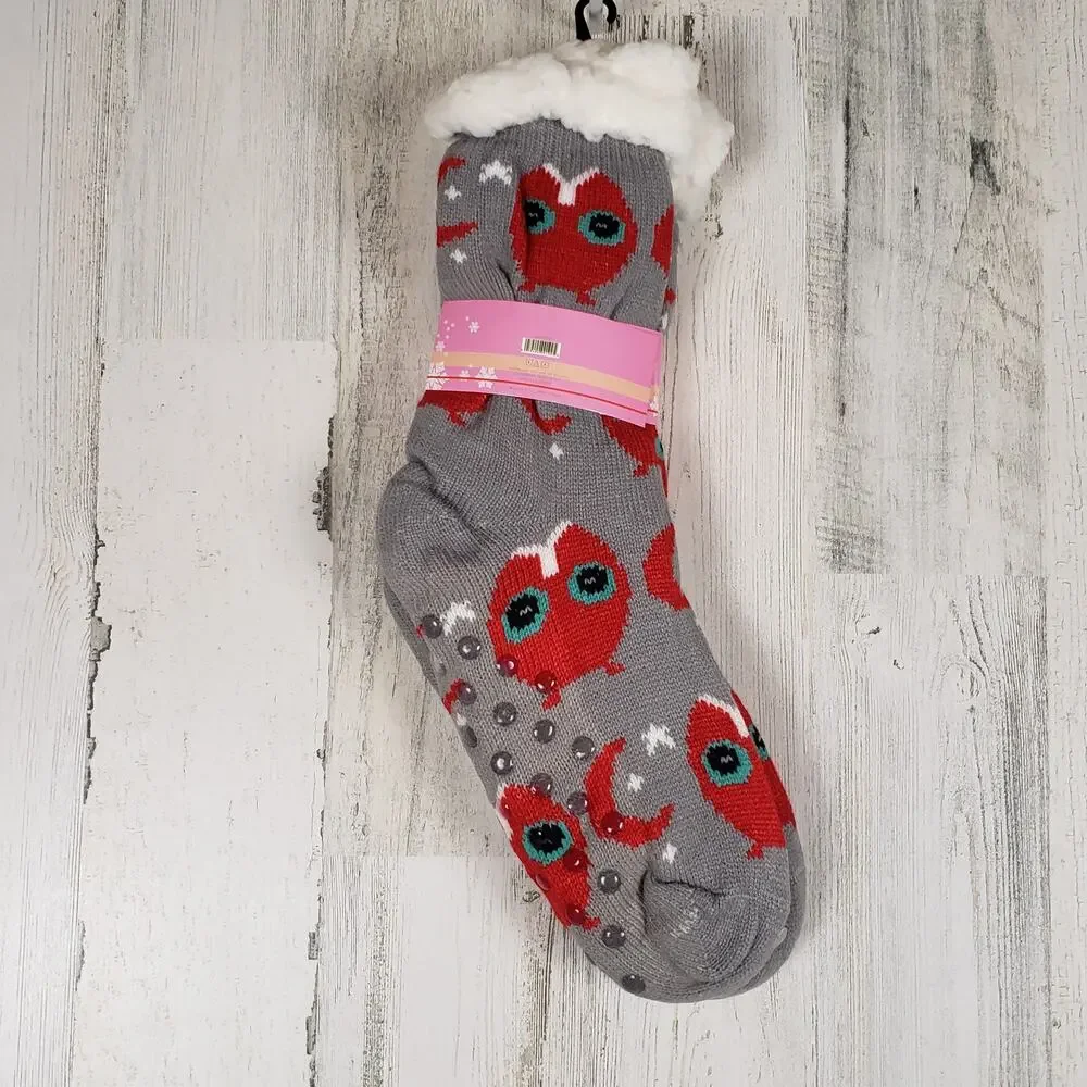 NWT Mari Clare Sherpa Lined Knit Winter Owl Moon Star No-Slip Slipper Socks